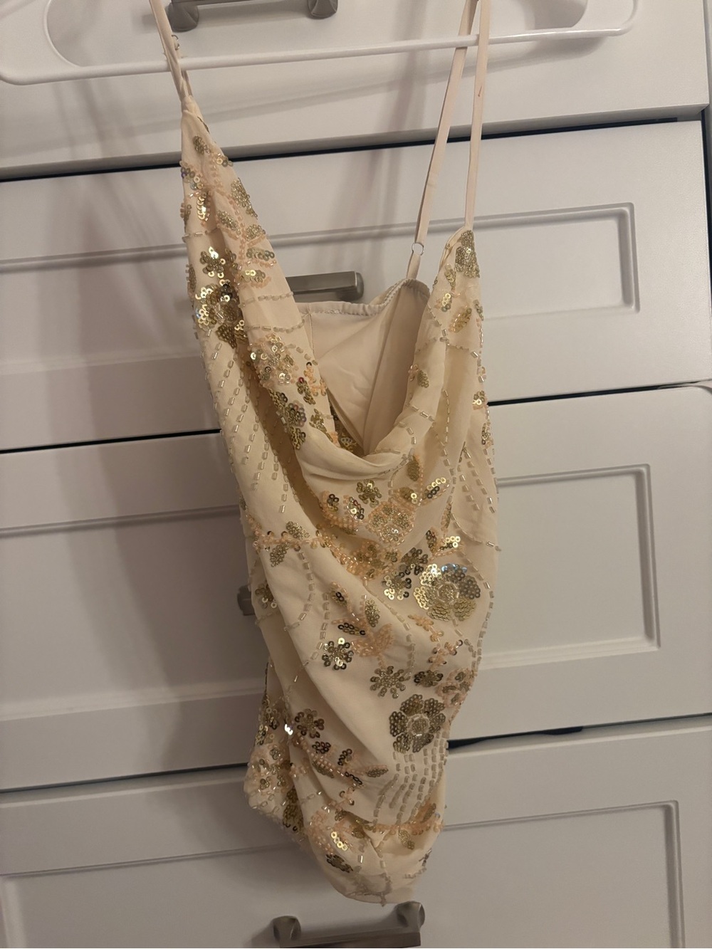 Vintage Cream Sequin Draped Cami Top